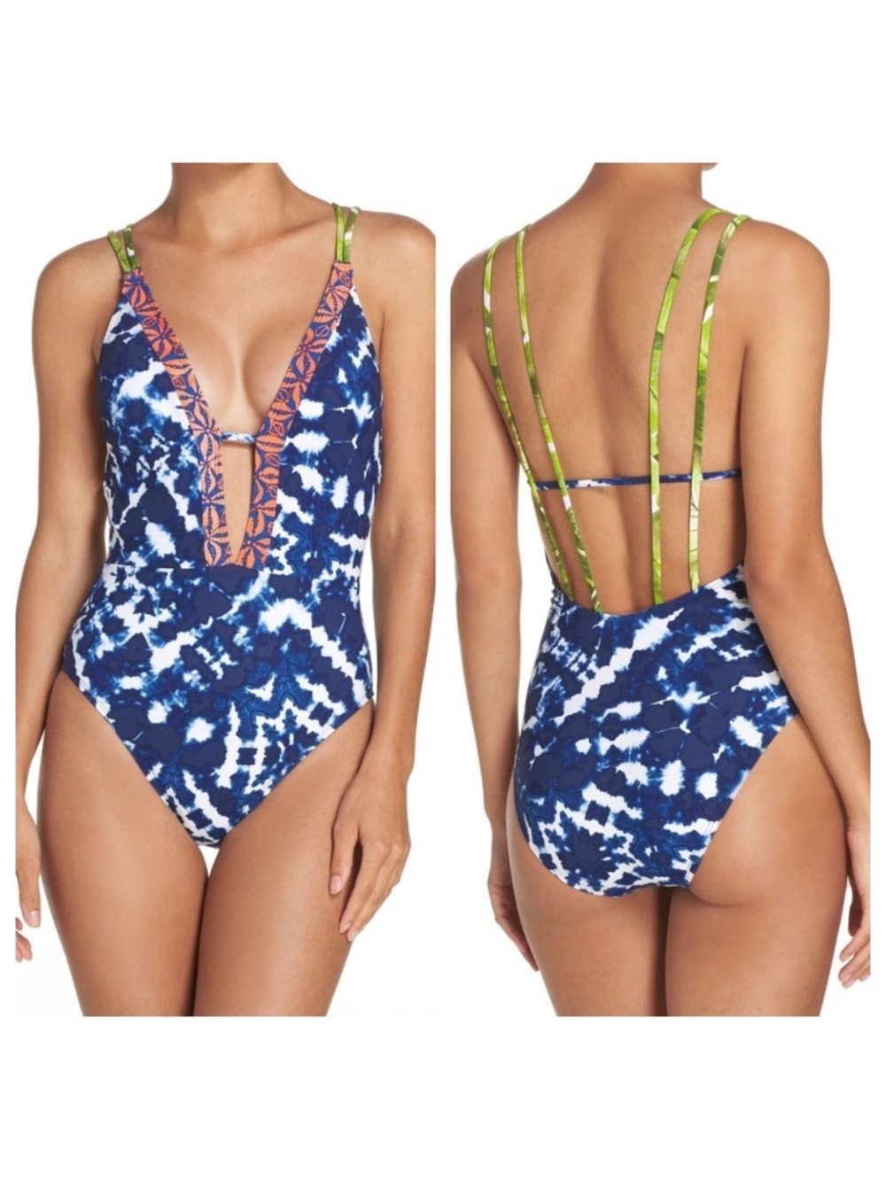 La Blanca V-Front Keyhole Halter Strappy One Piece, sz 12, NWOT